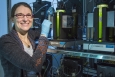 Molecular biologist Dr. Amanda Barry at Los Alamos National Laboratory's environmental photobioreactor matrix, which simulates microalgal biofuel pond conditions. <a href="/node/1143116">Algal biofuels have big potential</a> for America's clean energy future. | <a href="https://www.lanl.gov/">Los Alamos National Laboratory</a> photo 