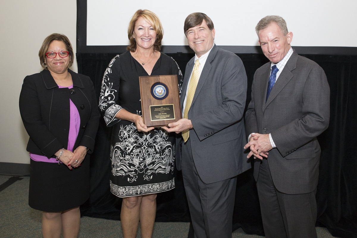 Mr. Robert Foster, Department of the Navy Chief Information Officer (DON CIO); Ms. Janice Haith, Director, DON Deputy CIO (Navy); and Mr. Kenneth Bible, Deputy Director, HQMC C4, U.S. Marine Corps, presented the Privacy Program Excellence Award to Ms. Kosaka during the awards ceremony at the DON IT West Coast Conference on February 17, 2016.