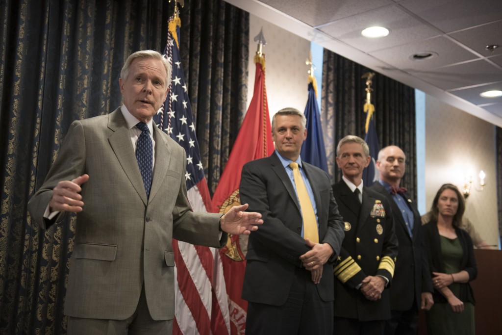 WASHINGTON (April 21, 2016) Secretary of the Navy (SECNAV) Ray Mabus delivers remarks before the presentation of the 2015 SECNAV Innovation Awards at the Pentagon. Mabus created the annual innovation awards program as part of Task Force Innovation to formally recognize talented innovators in the operational and supporting forces of the Department of the Navy. U.S. Navy photo by Mass Communication Specialist 2nd Class Armando Gonzales  