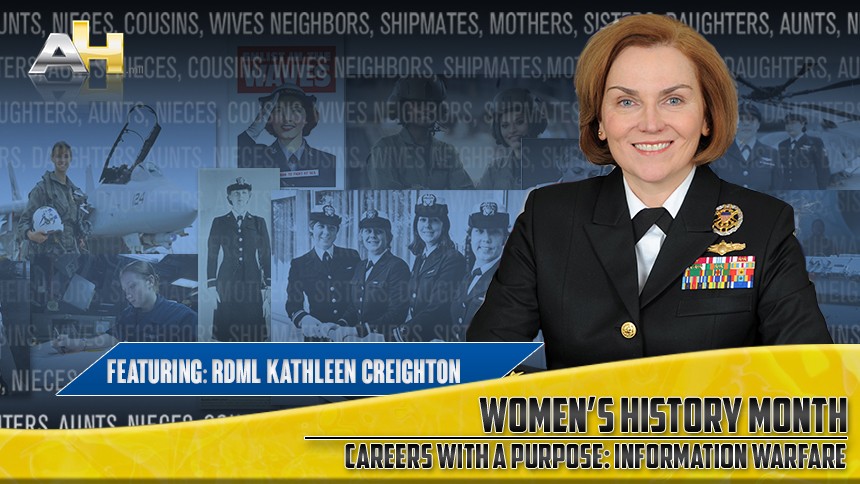 Women’s History Month banner featuring Rear Admiral Kathleen Creighton