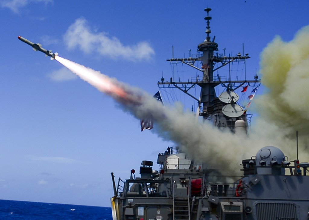 WATERS NEAR GUAM: Arleigh Burke-class guided missile destroyer USS Fitzgerald (DDG 62) conducts a live fire of a harpoon missile during Multi Sail 2016. U.S. Navy photo by Mass Communication Specialist 3rd Class Eric Coffer 