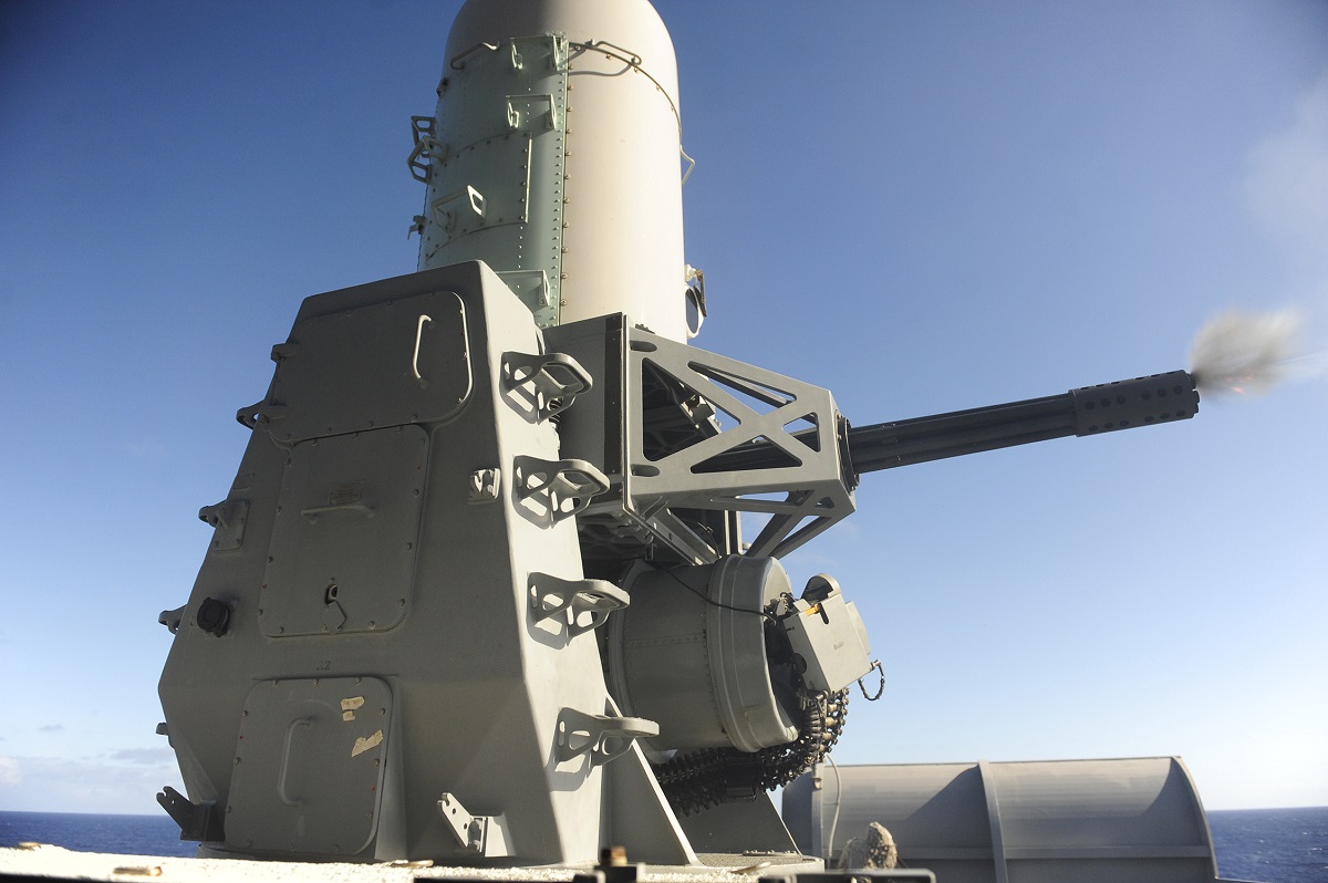 PACIFIC OCEAN (Feb. 26, 2016) Amphibious assault ship USS Boxer (LHD 4) fires a phalanx close-in weapons system (CIWS) during a live-fire exercise. More than 4,500 Sailors and Marines from Boxer Amphibious Ready Group, 13th Marine Expeditionary Unit (13th MEU) team are currently transiting the Pacific Ocean toward the U.S 7th Fleet area of operations during a scheduled deployment.  U.S. Navy photo by Mass Communication Specialist 2nd Class Jose Jaen 