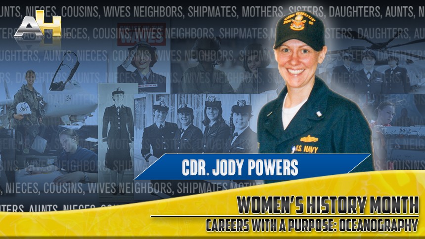 Women's History Month banner featuring U.S. Navy Commander Jody Powell 