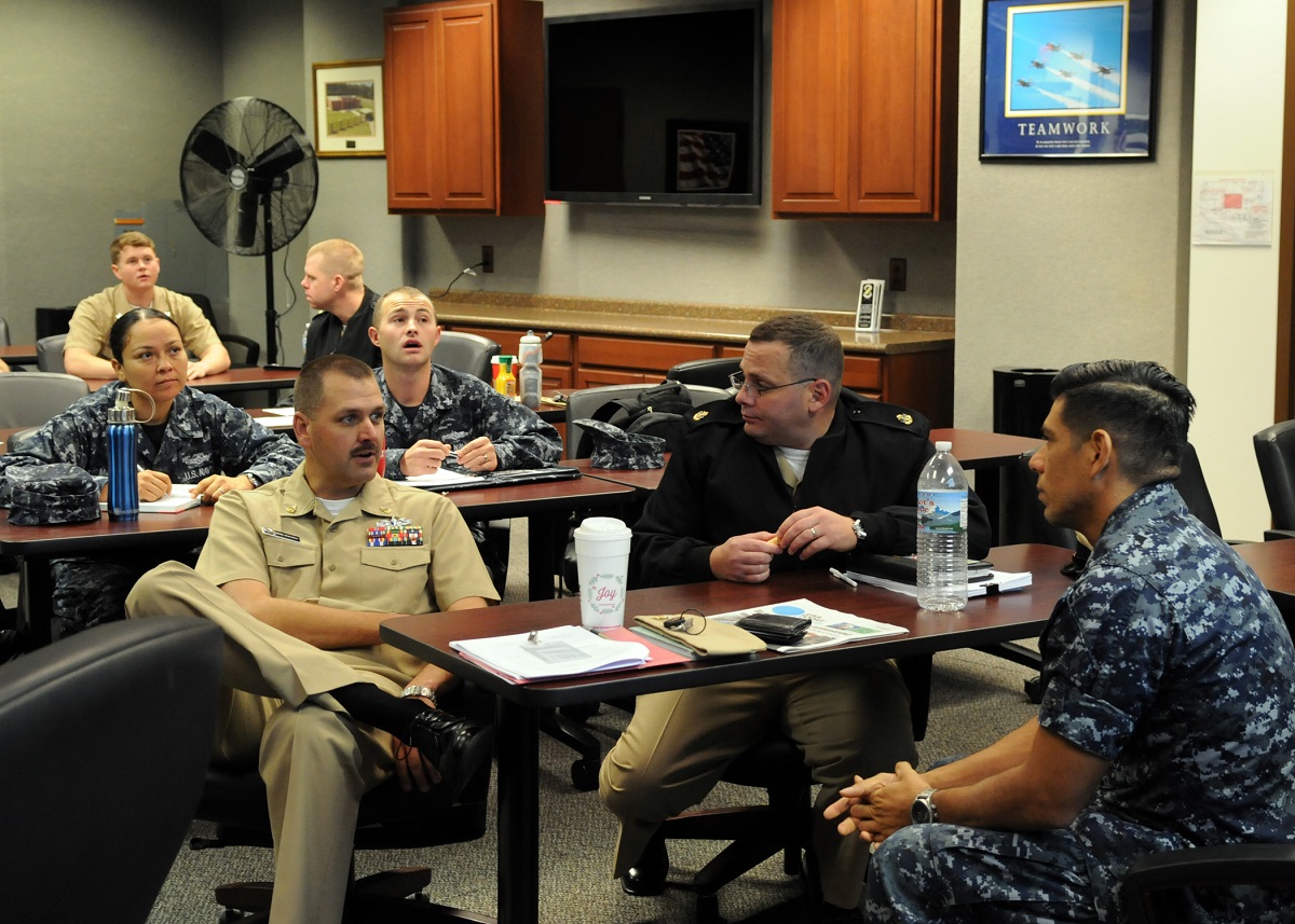 Senior enlisted cryptologic technician (maintenance), CTM, community leaders join with Center for Information Dominance (CID)  staff and CID Unit Corry Station instructors to assess CTM training as part of the Naval Education and Training Command's Ready, Relevant Learning programs for Sailor 2025. Photo by Carla M. McCarthy