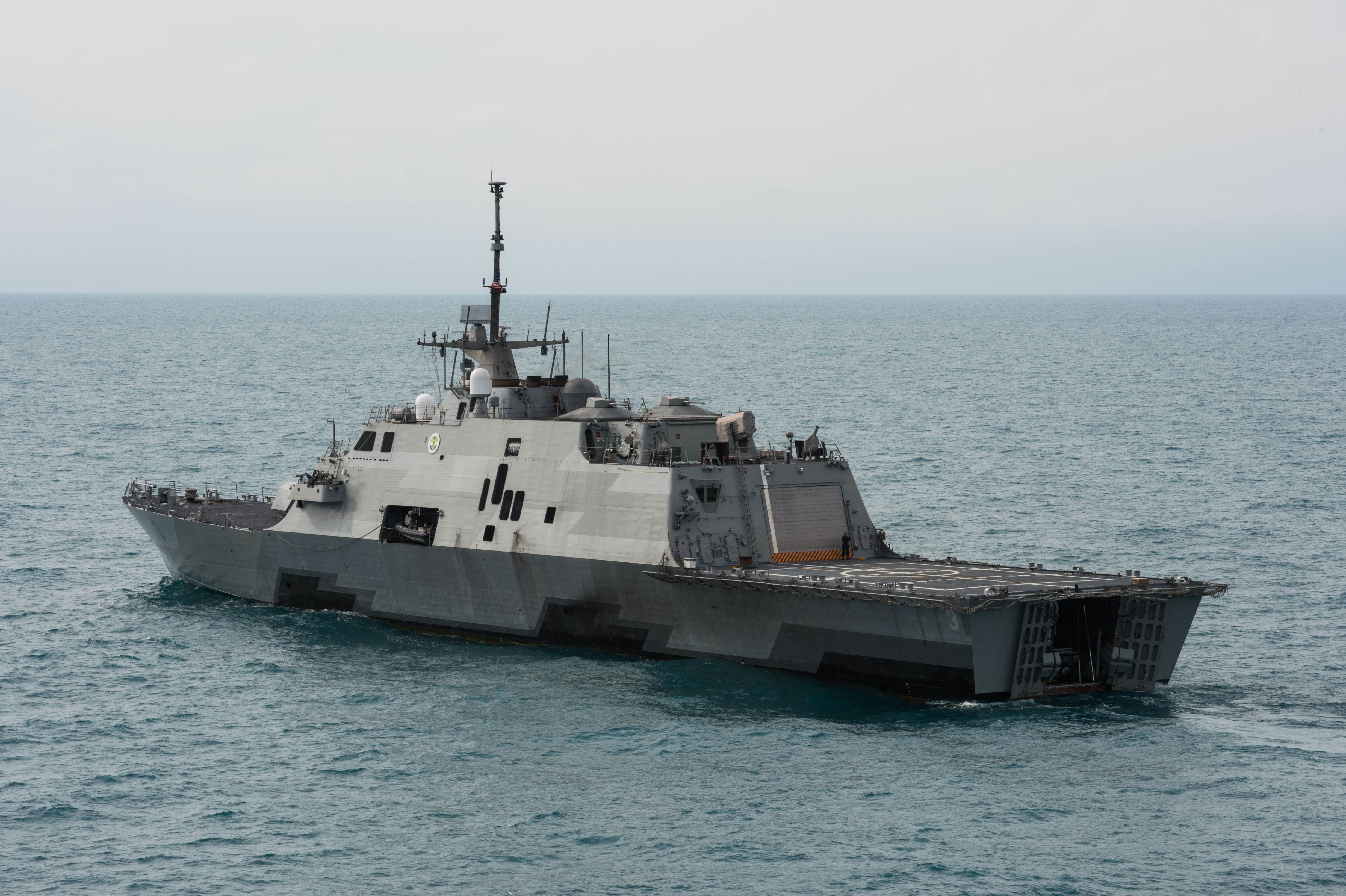 JAVA SEA (Jan. 7, 2014) The littoral combat ship USS Fort Worth (LCS 3) operates near the location where the tail of AirAsia Flight QZ8501l was discovered. Fort Worth is currently supporting Indonesian-led efforts to locate the downed aircraft. U.S. Navy photo by Mass Communication Specialist 2nd Class Antonio P. Turretto Ramos.