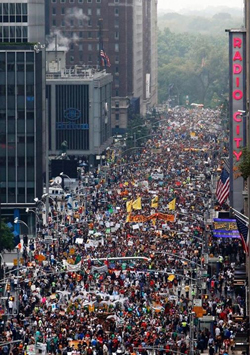 Large crowd of climate change marchers in New York CIty