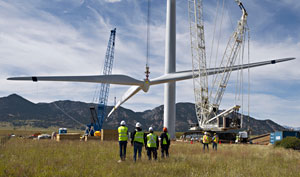 Photo of the installation of the Gamesa Wind Turbine at the NWTC.