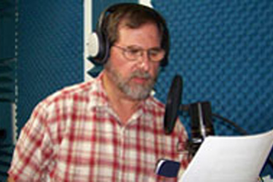 Photo of Bob Belongie working on the Community Involvement Podcast.