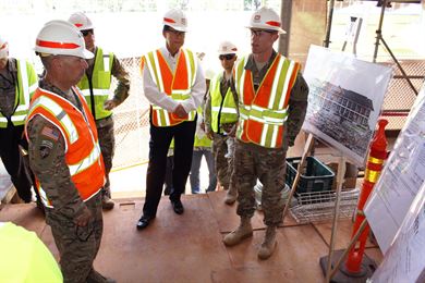 Honolulu District hosted site visits July 12 for the U.S. Army Corps of Engineers Commander Lt. Gen. Todd T. Semonite to our Bldg. 112 renovation (shown here) and USARPAC Mission Command Facility (MCF) at Fort Shafter.  Semonite was briefed on the historical significance of the building and renovation techniques being used to preserve the building.  Semonite was in Hawaii to preside over the Pacific Ocean Division Change of Command ceremony. 
