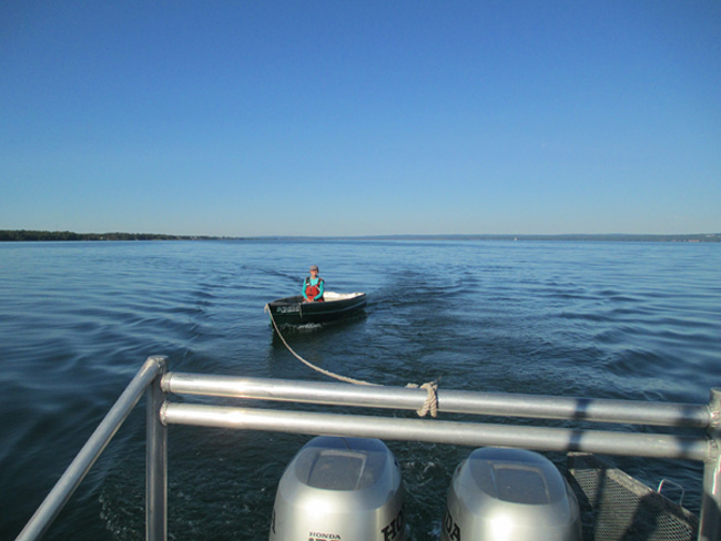 The author enjoys a tow during the trip.