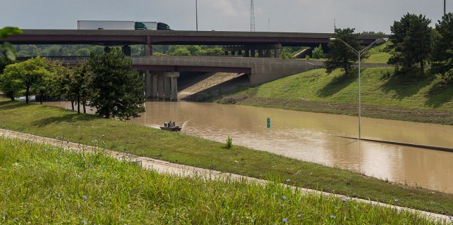 Flooded I-75 / I-696 interchange in Royal Oak Michigan near Detroit. Photo credit: Bgilbow via Flickr.