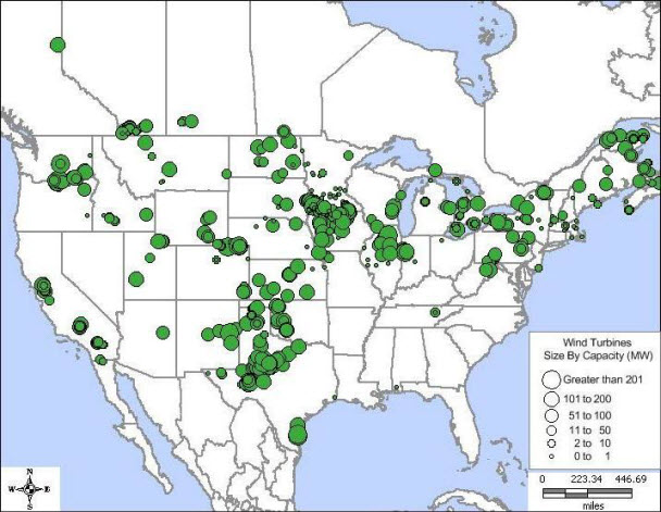 graph of Wind generating capacity is distributed unevenly across the United States, as described in the article text