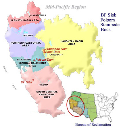 map of the regions of the Bureau of Reclamation, Mid-Pacific Region
