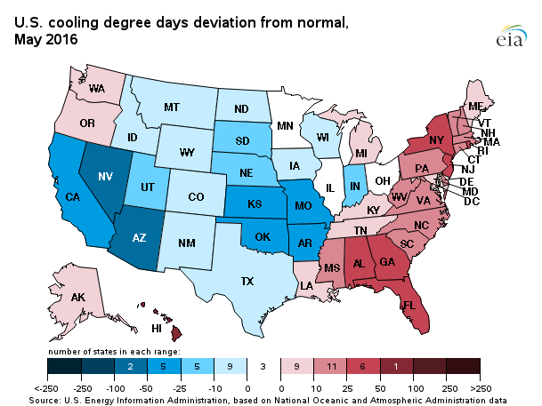 map showing U.S. electric industry average revenue per kilowatthour by state