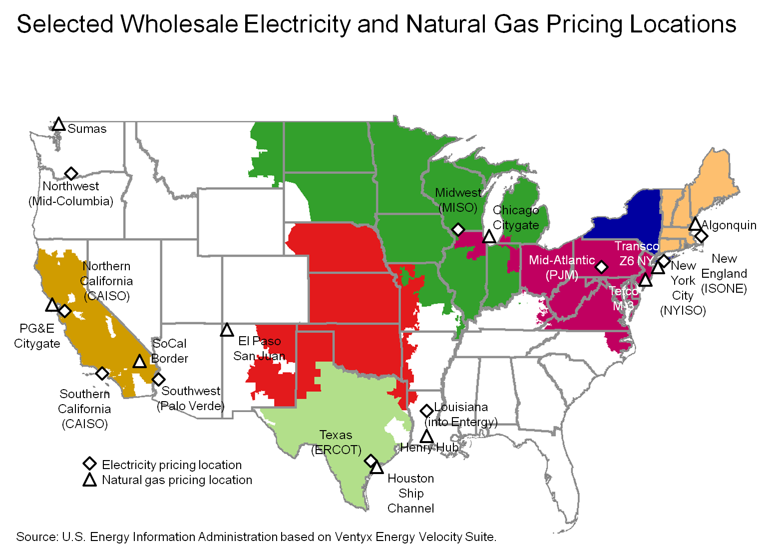 Selected wholesale electricity pricing locations