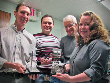 VPROMPT team members (left-to-right) Shane Hutson, Dmitry Markov, John Wikswo and Lisa McCawley. Photo courtesy of Vanessa Allwardt.