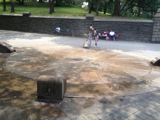 Water fountains at Fort Green Park in Brooklyn, NY.
