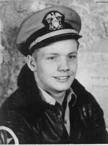 Photograph of Naval Aviator Neil Armstrong February 1952 from his Navy Bio File. Photo courtesy of NHHC.