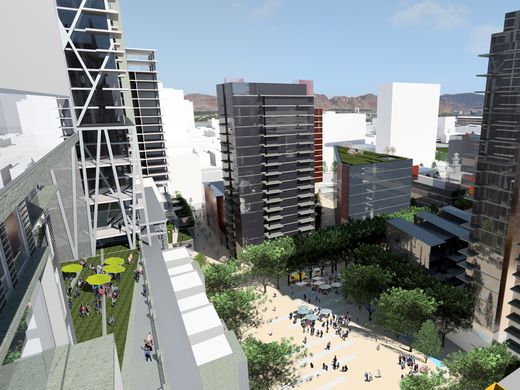 Rendering of the proposed $1.2B downtown Reno redevelopment project.  (Credit: Cathexes)