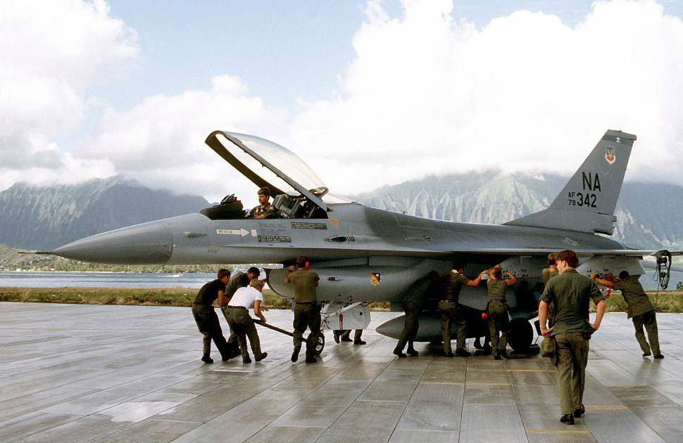 The island of Oahu is home to the headquarters of U.S. Pacific Command, U.S. Pacific Fleet, U.S. Marine Forces Pacific, U.S. Air Forces Pacific, and U.S. Army Pacific. The F-16 fighter saw its first service in the Indo-Asia-Pacific in 1983, when the 474th Tactical Fighter Wing sent 10 F-16s to MCBH Kaneohe Bay Hawaii.