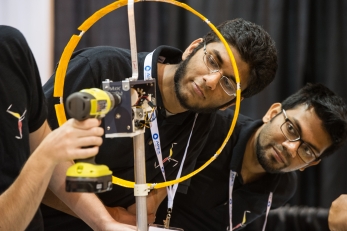 Making adjustments to a wind turbine.