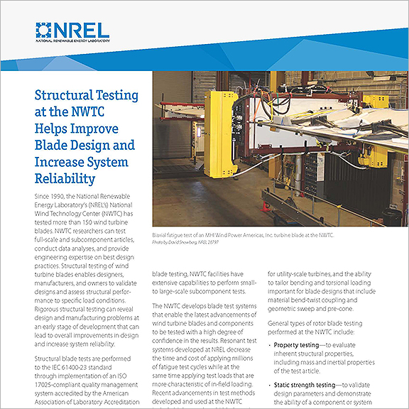 Structural Testing at the NWTC Helps Improve Blade Design and Increase System Reliability thumbnail