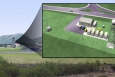 This artist's rendering illustrates the full site installation, including a new aerosol observing system (far left) and a precipitation radar (far right, with 20-ft tower). The site is located near the Graciosa Island aiport terminal, hidden by the image inset. | Image courtesy of ARM Climate Research Facility.