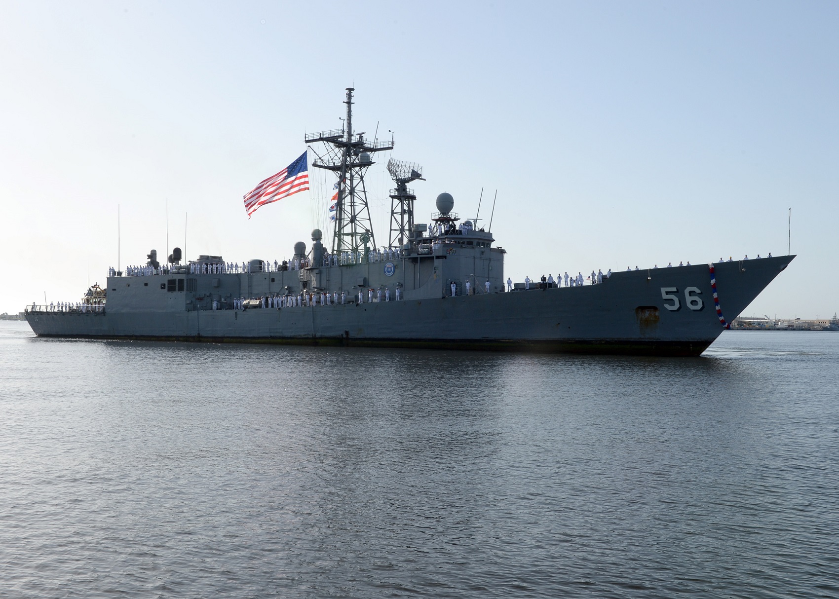 150614-N-JX484-076 MAYPORT, Fla. (June 14, 2015) The guided-missile frigate USS Simpson (FFG 56) returns to Naval Station Mayport after completing a seven-month deployment to the U.S. 5th and 6th Fleet areas of operation conducting theater security cooperation exercises. While deployed, Simpson provided over 1,500 flight hours in the Mediterranean Sea, Indian Ocean, Gulf of Aden, and the Red Sea in support of national tasking. U.S. Navy photo by Mass Communication Specialist 3rd Class Mark Andrew Hays