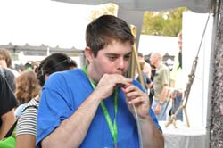 Patrick tries the Lung Capacity Challenge.