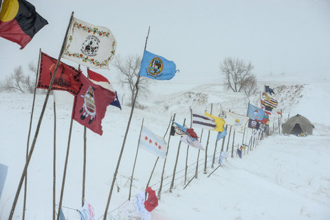 The Oceti Sakowin camp in a snow storm on Nov. 29 during a protest against the Dakota Access pipeline.