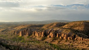 Sweeping view of Wilderness Area canyon and hills.