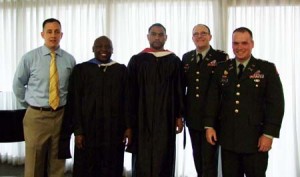 AW2 Education Initiative KU Graduates are (L-R) Rob Laurent, CW3 Ari Jean-Baptiste, Wes Fine, CPT Tim Hornik, and CPT Gates Brown.