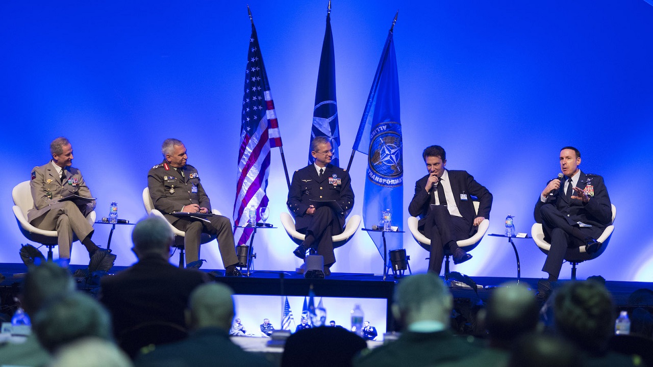 Supreme Allied Commander Transformation French Air Force General Denis Mercier (center) with panel guests. The 11th Annual Chiefs of Transformation Conference has reached a successful conclusion with over 500 participants from 50 countries. ACT photo.