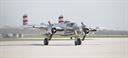 B-25 “Panchito,” owned by Larry Kelley and Lorie Thomsen, arrives at Wright-Patterson AFB following a ceremonial flight with the Doolittle Raiders Congressional Gold Medal on board. (U.S. Air Force photo by Will Haas)