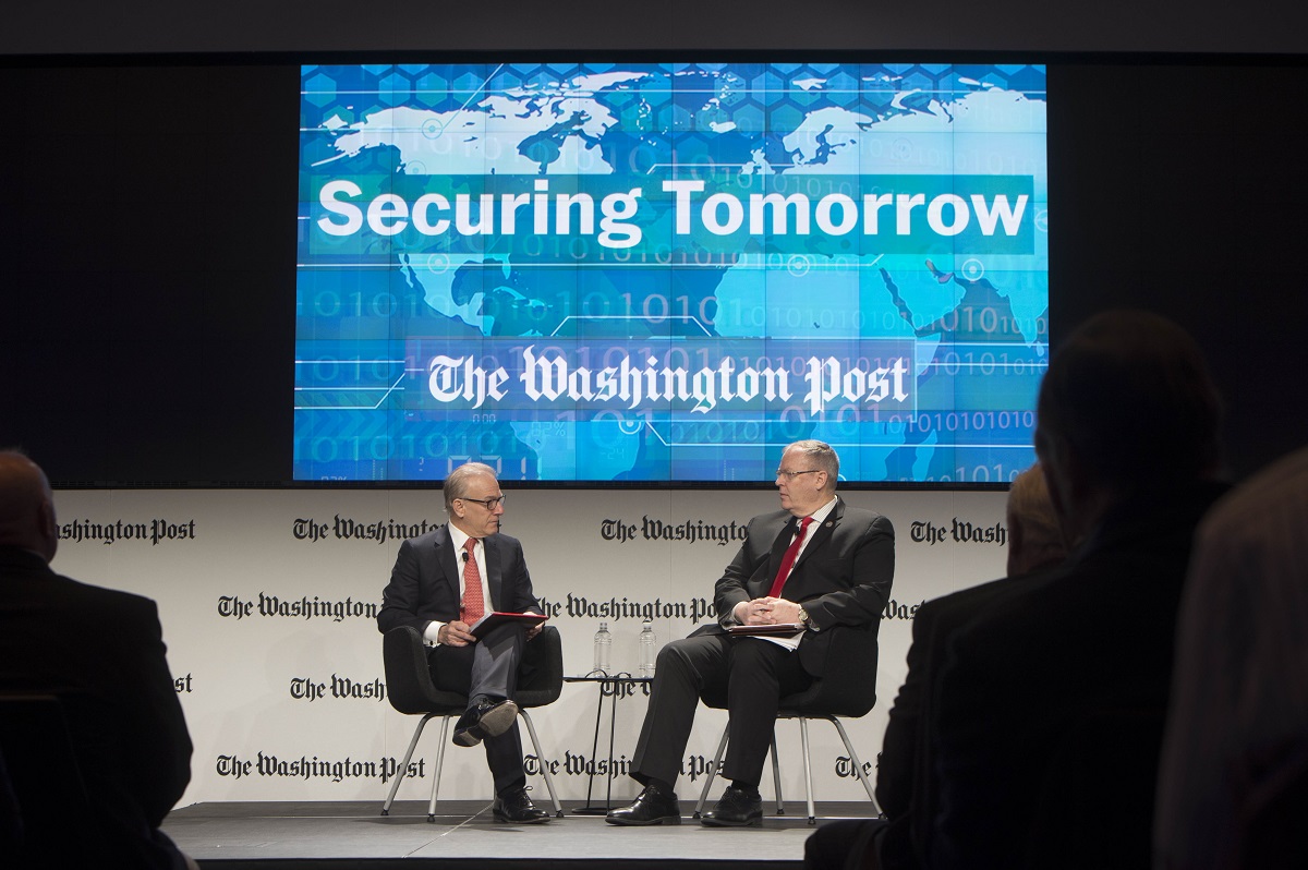 Deputy Defense Secretary Bob Work addresses the future of national security during a “Securing Tomorrow” forum at the Washington Post Conference Center in Washington, D.C., March 30, 2016. DoD photo by Navy Petty Officer 1st Class Tim D. Godbee