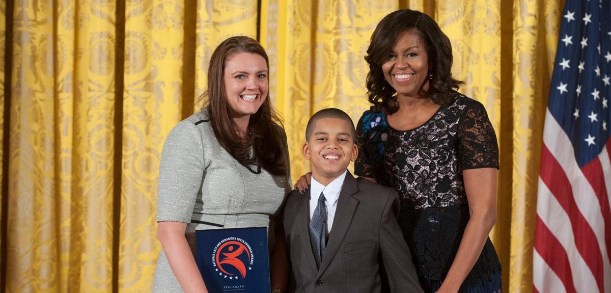 First Lady Michelle Obama with 2016 National Arts and Humanities Youth Program Awardee