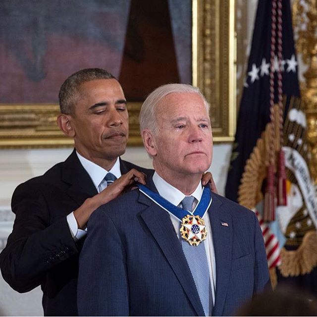 "For your faith in your fellow Americans, for your love of country, and for your lifetime of service that will endure through the generations...I am proud to award the Presidential Medal of Freedom with Distinction to my brother, Joseph Robinette Biden Jr." â€”President Obama surprising @VP Biden with the nation's highest civilian honor