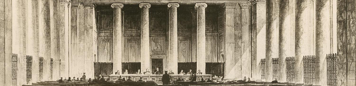 Presentation drawing of the Courtroom, drawn by J. Floyd Yewell.