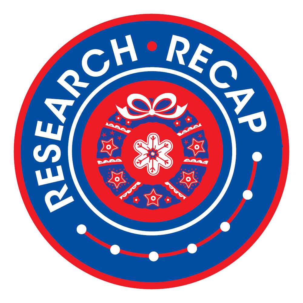 Research Recap logo with a holiday wreath in the center