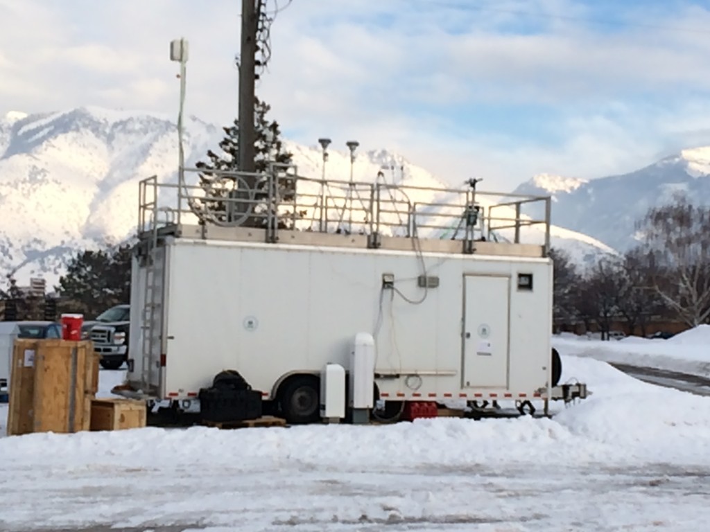 EPA research trailer set up in the snowy mountains