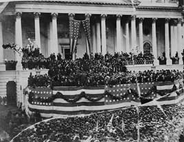 President Ulysses S. Grant delivering his inaugural address on east portico of U.S. Capitol, March 4, 1873