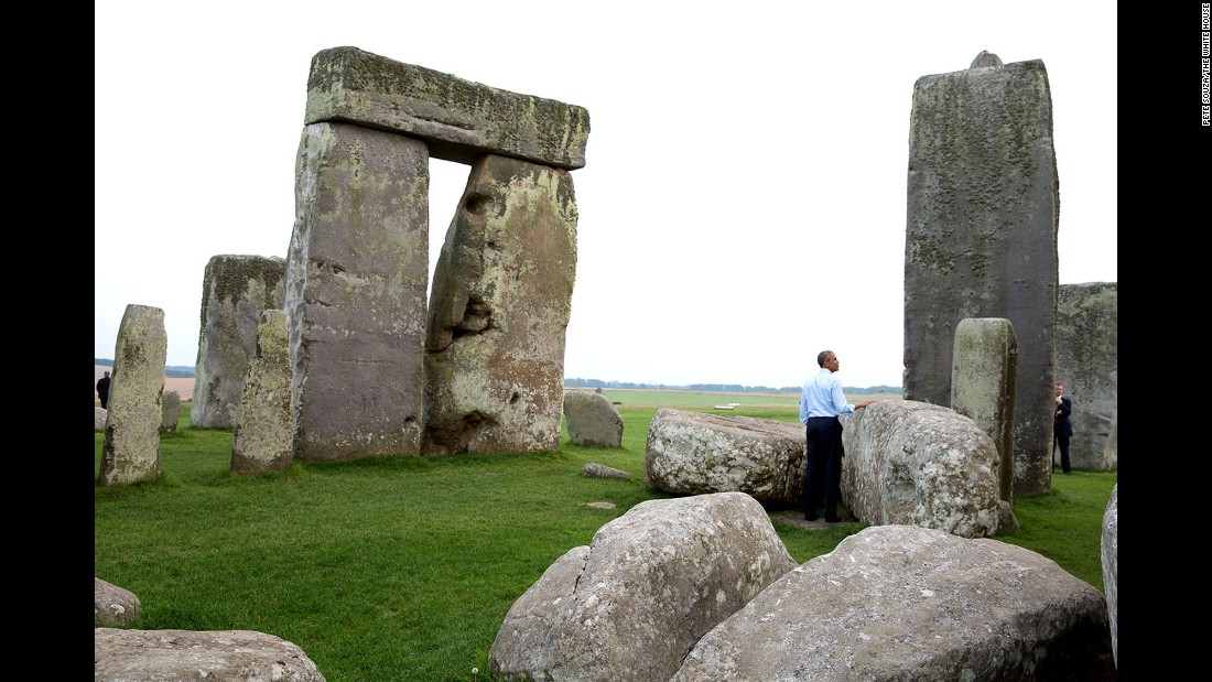 Obama visits Stonehenge on September 5, 2014. White House photographer Pete Souza recalled that day: &quot;We were at the NATO summit in Wales when someone mentioned to the President that Stonehenge wasn&#39;t that far away. &#39;Let&#39;s go,&#39; he said. So when the summit ended, we took a slight detour on the way back to Air Force One.&quot;