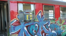 Graffiti on a city bus