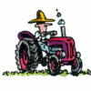 Cartoon of farmer on tractor