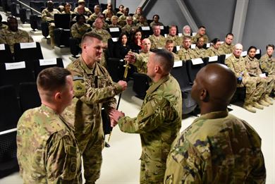 The U.S. Army Corps of Engineers - Transatlantic Afghanistan District (TAA) welcomed a new top NCO, Command Sgt. Maj. Chad Blansett, during a change of responsibility ceremony Friday, Dec. 9, on Bagram Airfield, Afghanistan. 