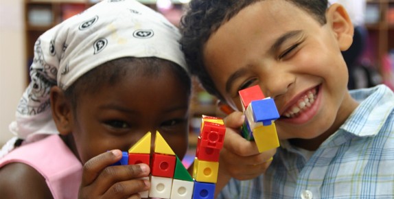 Preschool children playing with blocks