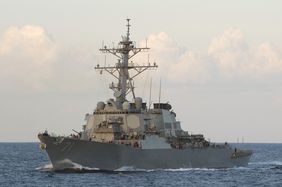 MEDITERRANEAN SEA (Dec. 29, 2015) The guided-missile destroyer USS Ross (DDG 71) approaches the Military Sealift Command fleet replenishment oiler USNS Leroy Grumman (T-AO 195), not pictured, for a replenishment-at-sea Dec. 29, 2015. Ross is forward deployed to Rota, Spain, and is conducting a routine patrol in the U. S. 6th Fleet area of operations in support of U.S. national security interests in Europe. U.S. Navy photo by Mass Communication Specialist 1st Class Theron J. Godbold 