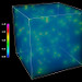 Shown here is the electron density from a quantum molecular dynamics simulation of a hydrogen plasma with a density of 10 g/cm^3 and temperature of 100,000 degrees Celsius.