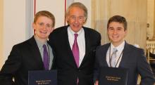 Senator Markey with two MA students in the Senate Youth Program