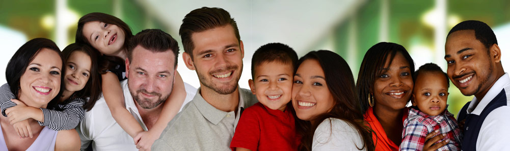 snapshot of six adults and four children various ages smiling